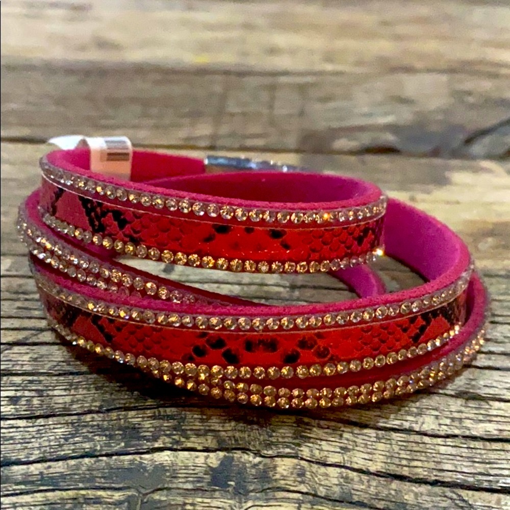 Pink leather wrap bracelet. New!